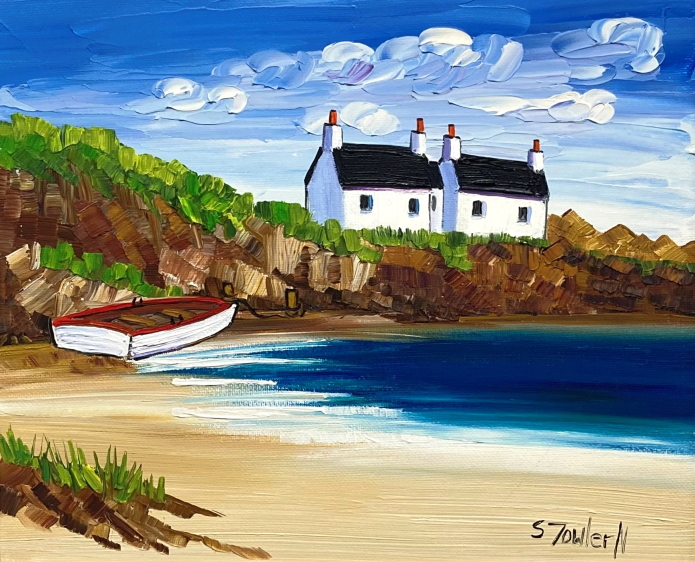 'Cove Cottages & Boat' by artist Sheila Fowler